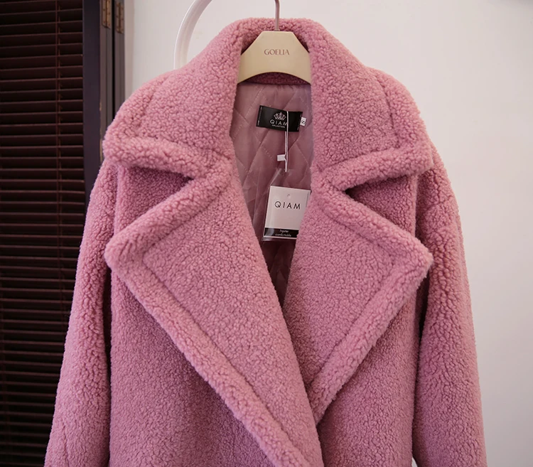 Осень зима модное женское пальто из овечьей шерсти свободная Имитация кашемира Верхняя одежда с хлопковой подкладкой пальто 5 цветов WJ86