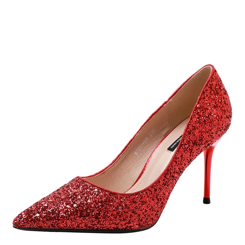 Wedding Shoes Womens Single Shoes Shallow Sequins Tip High-heeled Shoes Fine-heeled 2019 New Women's Shoes Fashion Spring Summer Wedding Shoes Womens Single Shoes Shallow Sequins Tip High-heeled Shoes Fine-heeled 2019 New Women's Shoes Fashion Spring Summer