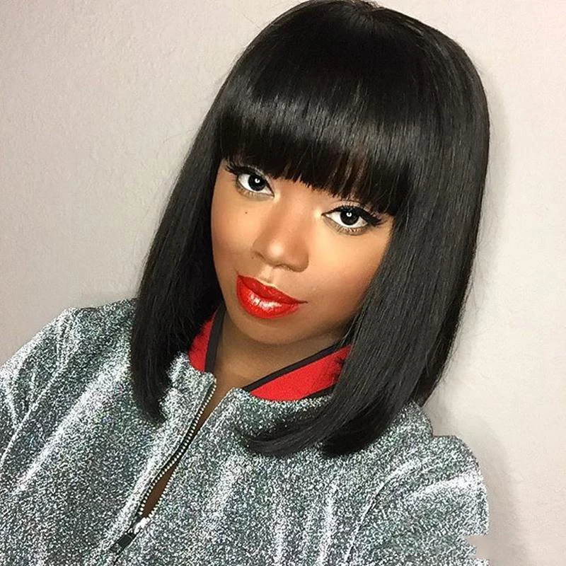 

Lace Front Human Hair Wigs With Bangs For Black Women Remy Brazilian Human Hair Wigs Pre Plucked Bang Wigs Human Hair