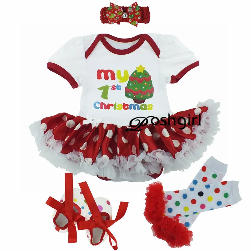 

New Born Baby Clothing Baby Birthday Sets 2018 Christmas Festival Girl Dress+Headband+Socks/Shoes Bebe Infanti Christmas Gifts