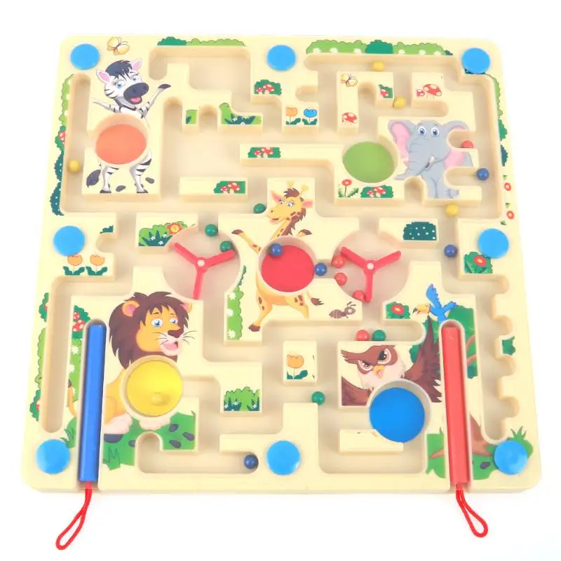 2 in 1 Magnetic Animal Maze Game Wooden Labyrinth Board Chess Kids Early Educational Learning Children