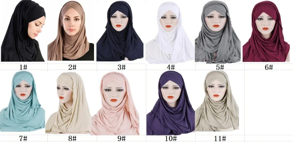 10 шт Мгновенный твердый Джерси hijabScarf длинный головной убор накидка шаль скромная шапка мгновенный подшарф легко готов к износу