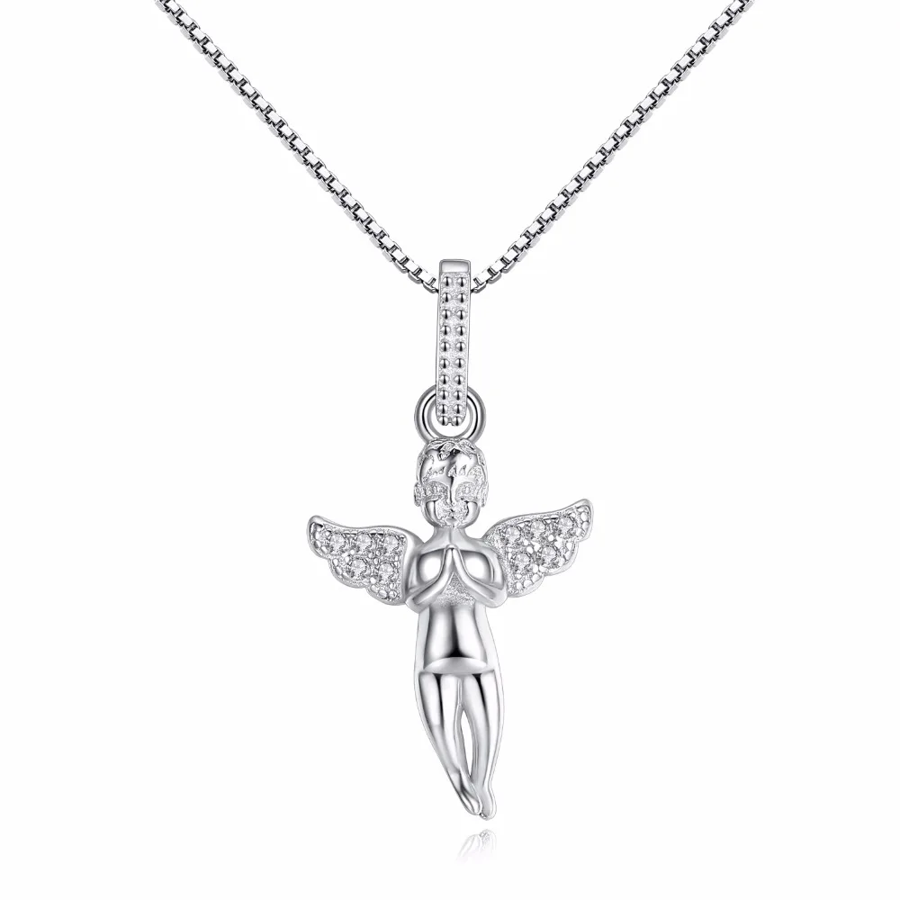 ELESHE Genuine 925 Sterling Silver Cross Necklace Fashion Jewelry Crystal Angel with Wings Pendant Necklace for Women Girls Gift