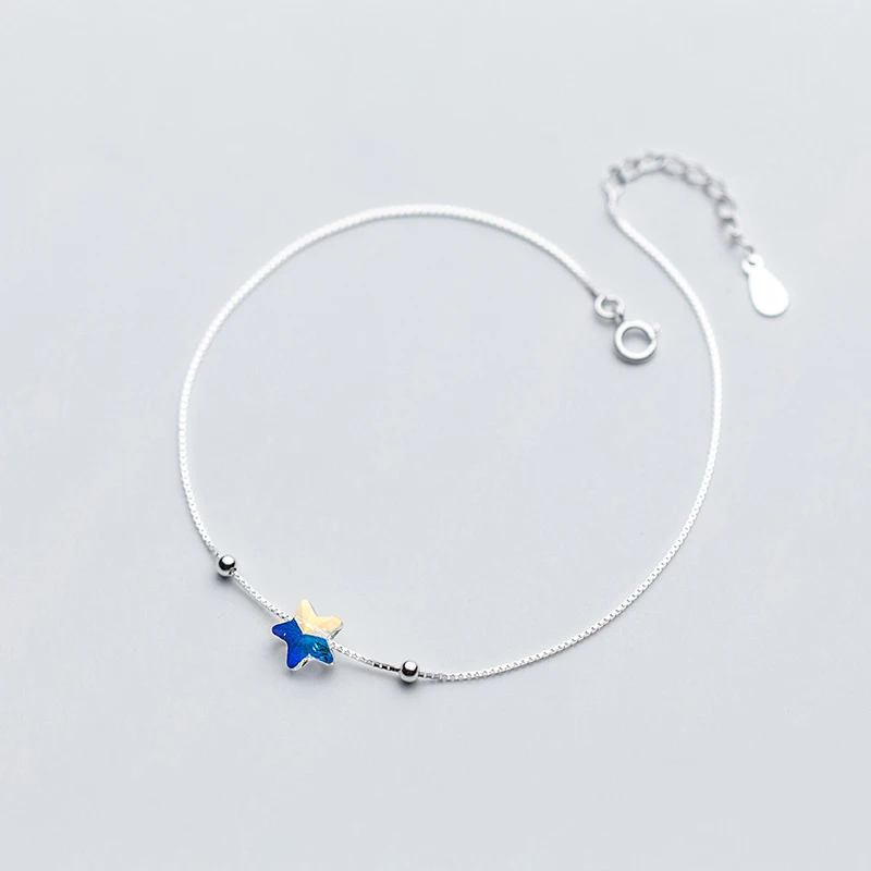 Красивые синие желтые эмалированные звезды Шарм 925 пробы серебряные браслеты на лодыжке для женщин ножной браслет Стерлинговое Серебро-ювелирные изделия