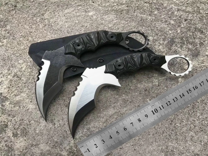 

newG10 handle karambit 60HRC stone wash k sheath Tactical AUS8 blade EDC Tool outdoor camping survival exploration pocket knife