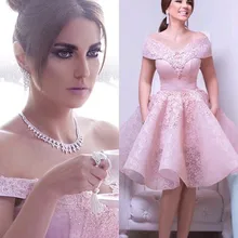 Розовый коктейльные платья а-силуэта с открытыми плечами кружевное вышитое бисером, до колена элегантные вечерние, выпускные платья