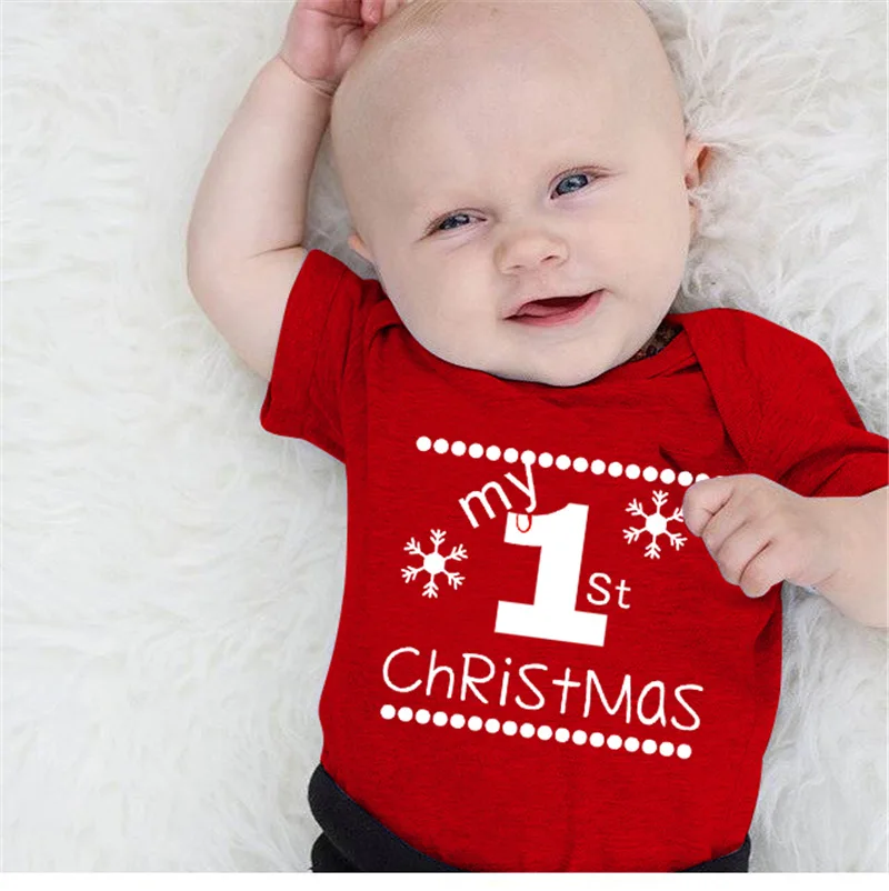 Lovely Newborn Infant Red Baby Kid Boys Girls My First Christmas Romper