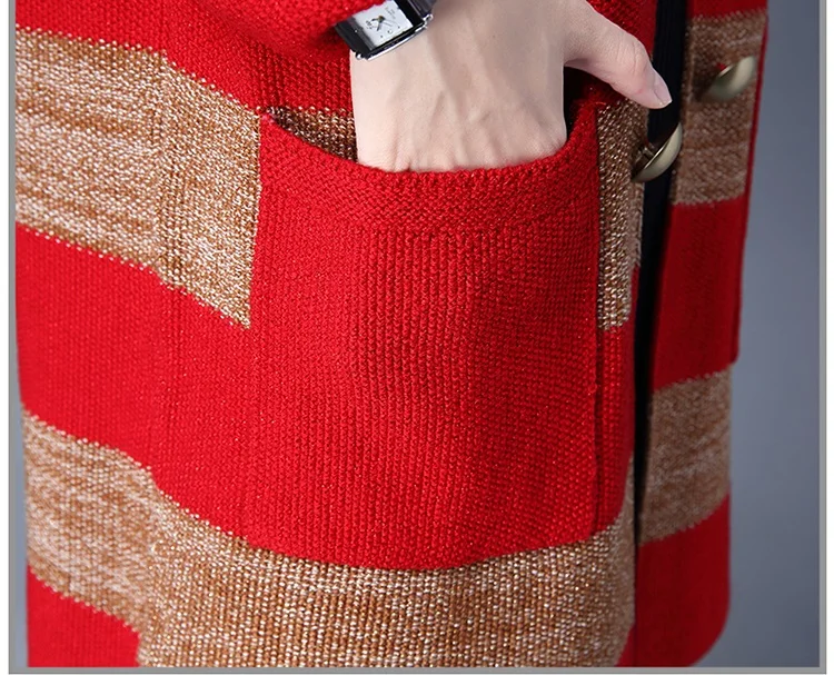 UHYTGF вязаный свитер женские топы весна осень пальто женская одежда длинный кардиган двубортный вязаный свитер пальто 994