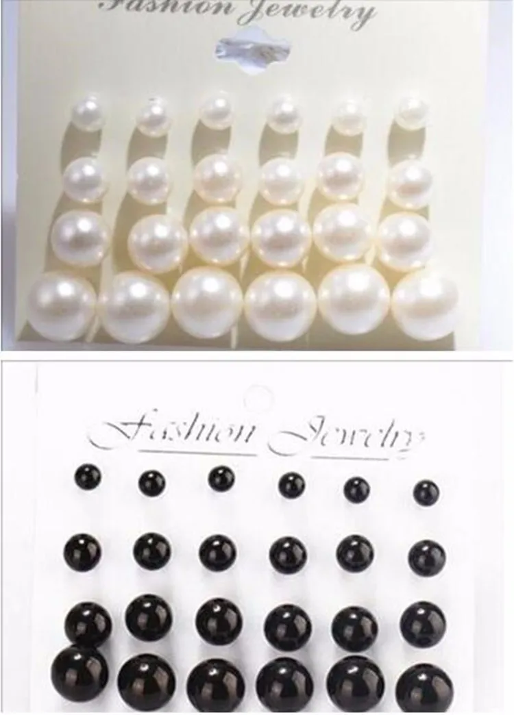 Новое Белое/черное/Mix Цвет 12 пар/компл. 6/8/10/12 мм имитация жемчуга акриловые серьги-гвоздики пирсинг, модные украшения для Для женщин