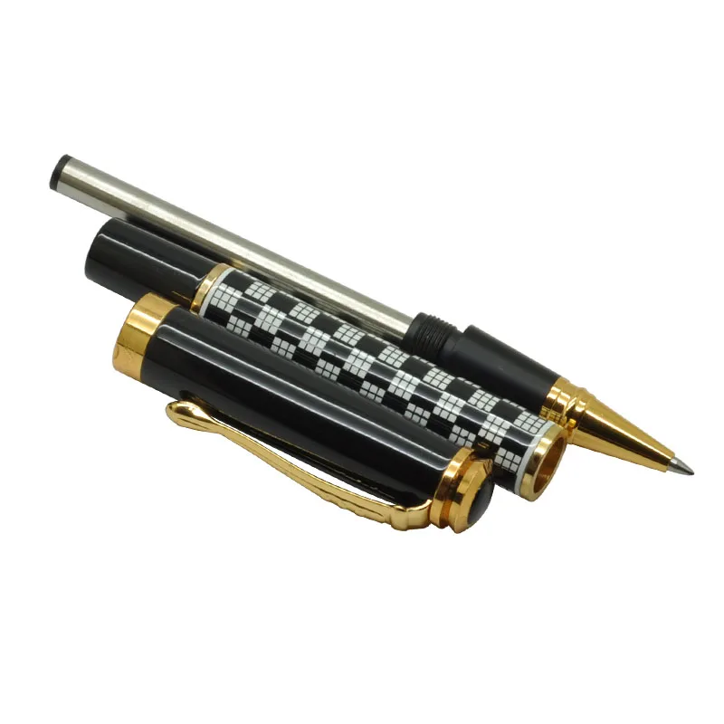 Jinhao 500 Chessboard, Ручка-роллер, Роскошная золотая шариковая ручка с зажимом 0,7 мм, черные металлические ручки-роллеры
