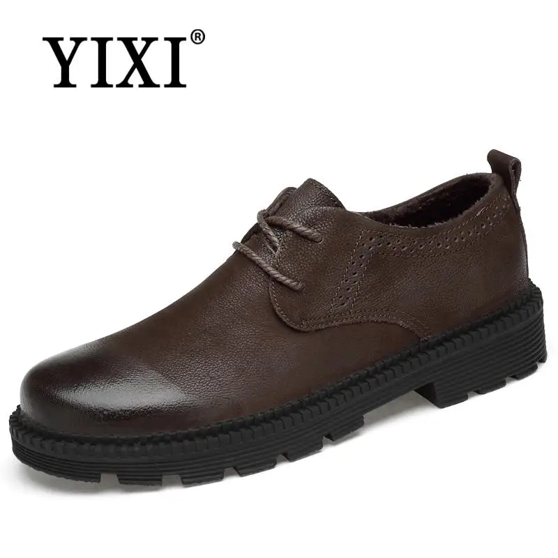 

YIXI Luxury Brand Men Winter Boots Warm Thicken Fur Men's Ankle Boots Fashion Male Business Office Formal Leather Shoes