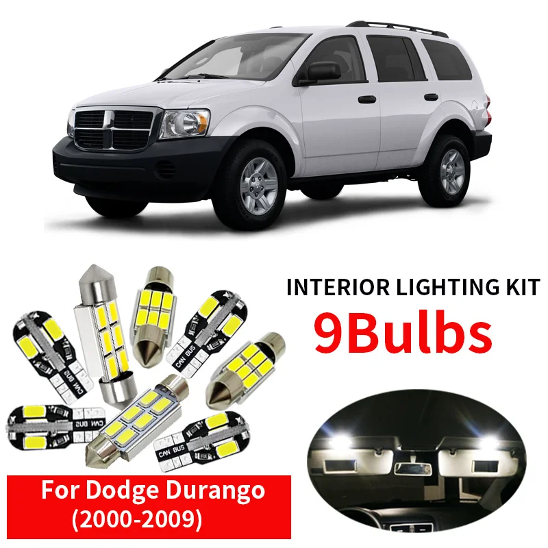 

9pcs Canbus White Car LED Light Bulbs Interior Package Kit For 2000-2009 Dodge Durango Map Dome License Plate Lamp Car Stryling