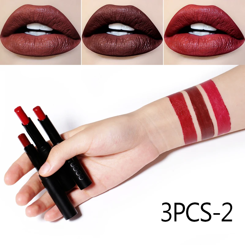 

3pcs Matte Lipstick Waterproof Long Lasting Nourishing Lipstick Tint Nude Cosmetics Lipstic Makeup Set