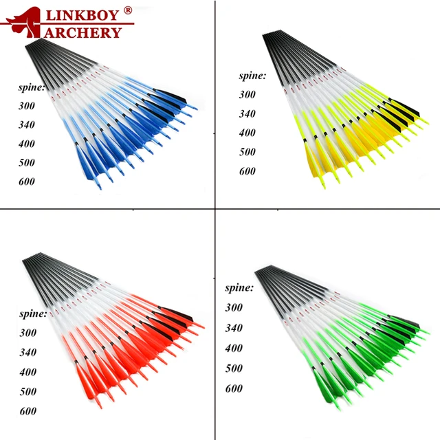  US $58.58 12pcs Linkboy Archery Carbon Arrow Sp400 30inch 5inch Turkey Feather Point 75gr Tips Nock Tradi