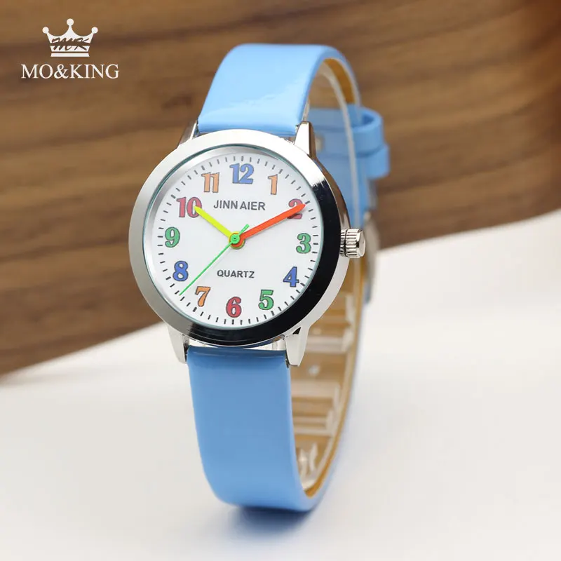 MK MO KING Радуга Цифровые кварцевые часы девочка мальчик кожа часы Мода Мультфильм красный детское платье подарок reloj часы спортивные часы A1 - Цвет: Небесно-голубой
