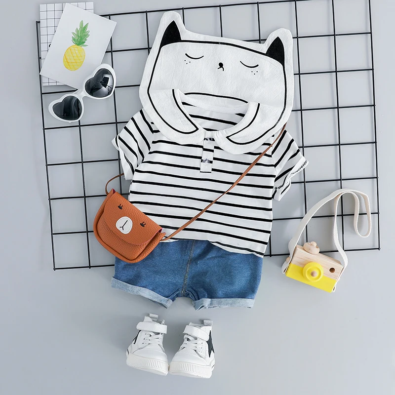 

HYLKIDHUOSE 2019 Summer Baby Girls Boys Clothing Sets Infant Clothes Suits Stripe Lapel T Shirt Shorts Kids Children Costume