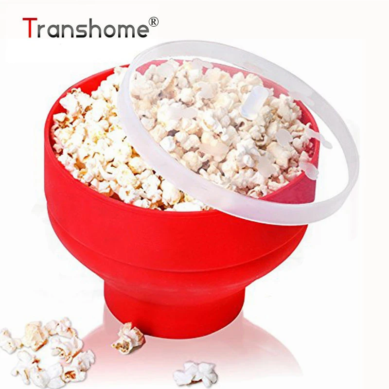 

Transhome Popcorn Bucket Microwave Silicone Foldable Red High Quality Popcorn Container With Lid Popcorn Maker Bowl Kitchen Tool