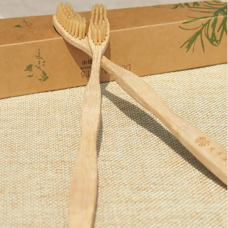 4 шт./лот капли воды Дизайн Корона экологически дерево Зубная щётка Bamboo Зубная щётка мягкой щетиной головчатого бамбуковое волокно