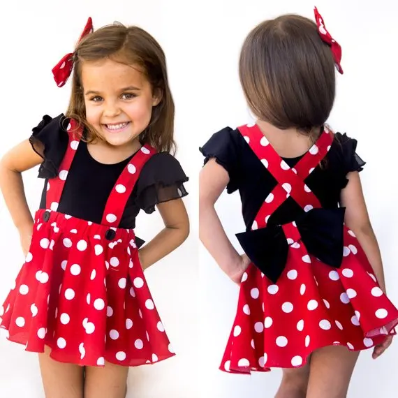Conjunto ropa de minnie para niñas, conjunto de falda roja y rosa con lunares, vestido de cumpleaños de Minnie|Vestidos| - AliExpress