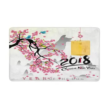 

Happy Chinese New Year 2018 Blooming Flowers Indoor Entrance Doormat Rubber Backing