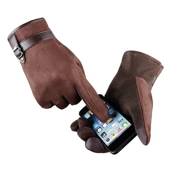 

Autumn and Winter Mittens Men's Gloves Suede Keep Warm Touch Screen Windproof Driving Guantes 2017 New Male Skiing Gloves Black