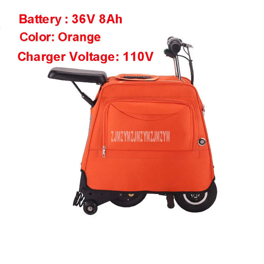Мини 3-х колесный Электрический чемодан велосипедные шлемы с большой Ёмкость Чемодан электрический скутер Портативный Смарт городских прогулок инструмент для е-байка 36В 8Ah - Цвет: orange 110V