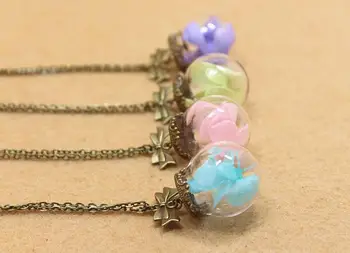 

10pcs Lobular hydrangea flower Wish Ball Glass bubble Pendant necklace PreservedFreshFlower romantic glass globe pendant gift