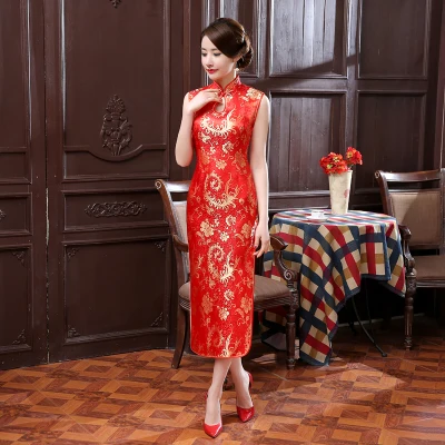 Сексуальное женское платье без рукавов, тонкое, Cheongsam, новинка, винтажное, китайское, воротник-стойка, Qipao, вечернее платье, vestidos - Цвет: red