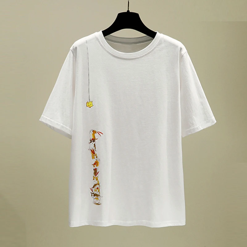 

White Harajuku T-Shirts Women Summer 2019 Tops Korea Style Tees Shirt Femme Ladies Cotton kawaii Cartoon Print Funny T Shirt