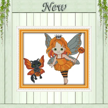 

Halloween girl fairy cartoon diy painting pattern print on the canvas DMC 11CT 14CT Cross Stitch kits Sets needlework embroidery