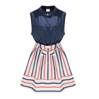 Cheap Womens Summer Style Fashion Stand Collar Stripes Spell Color Slim Sleeveless Dress Plus Size PA3251