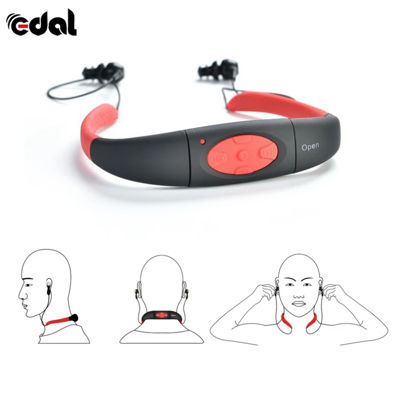  4GB 8GB MP3 Headphone Waterproof Swimming Sport MP3 Music Player Neckband Stereo Earphone Audio Hea