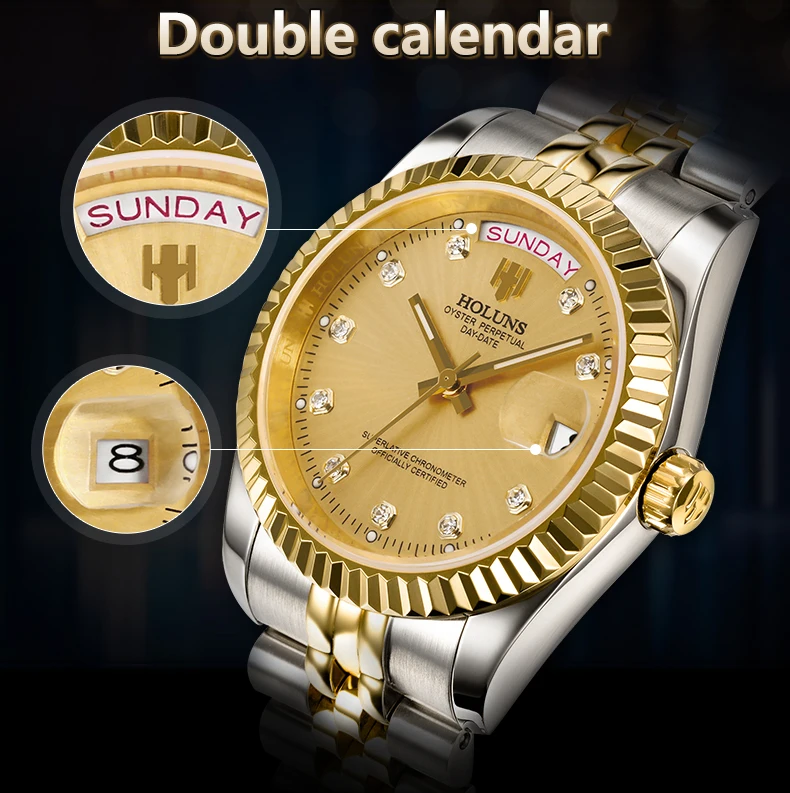 Мужские автоматические золотые классические часы для мужчин наручные часы из нержавеющей стали мужские водонепроницаемые часы Лидирующий бренд Роскошные Механические часы