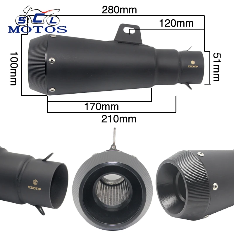 

Sclmotos -51mm Universal Motorcycle Exhaust Modified Muffler Pipe Exhaust Escape GP Scooter Dirt Pit Bike Racing KLX250S CRF250L
