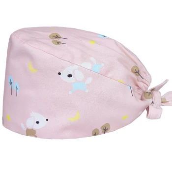 

Pink Dog Veterinary Nurse Surgical Cap Women's Scrub Hat Tieback Skull Medical Work Hat Hospital Accessories Dental Clinic Hats