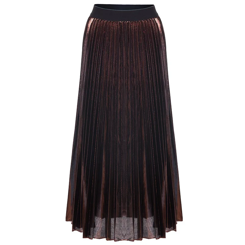 Плиссированная Женская юбка, модная летняя Осенняя новинка, до середины икры, высокая талия, элегантная винтажная Женская одежда, повседневная женская юбка - Цвет: Brown