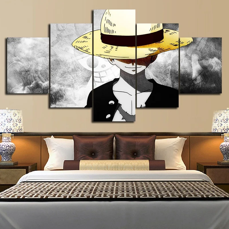 One piece anime Luffy framed canvas print 5 pieces 