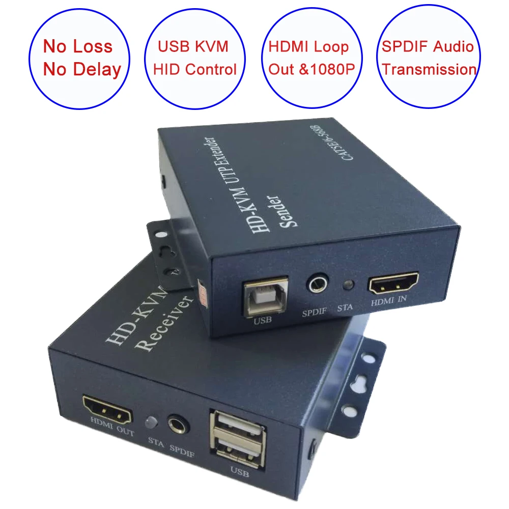 

100m HDMI KVM Extender Loss-less No Delay HDMI USB Extender RJ45 Over Cat5e Cat6 USB KVM Extender Support Loop Out & SPDIF Audio