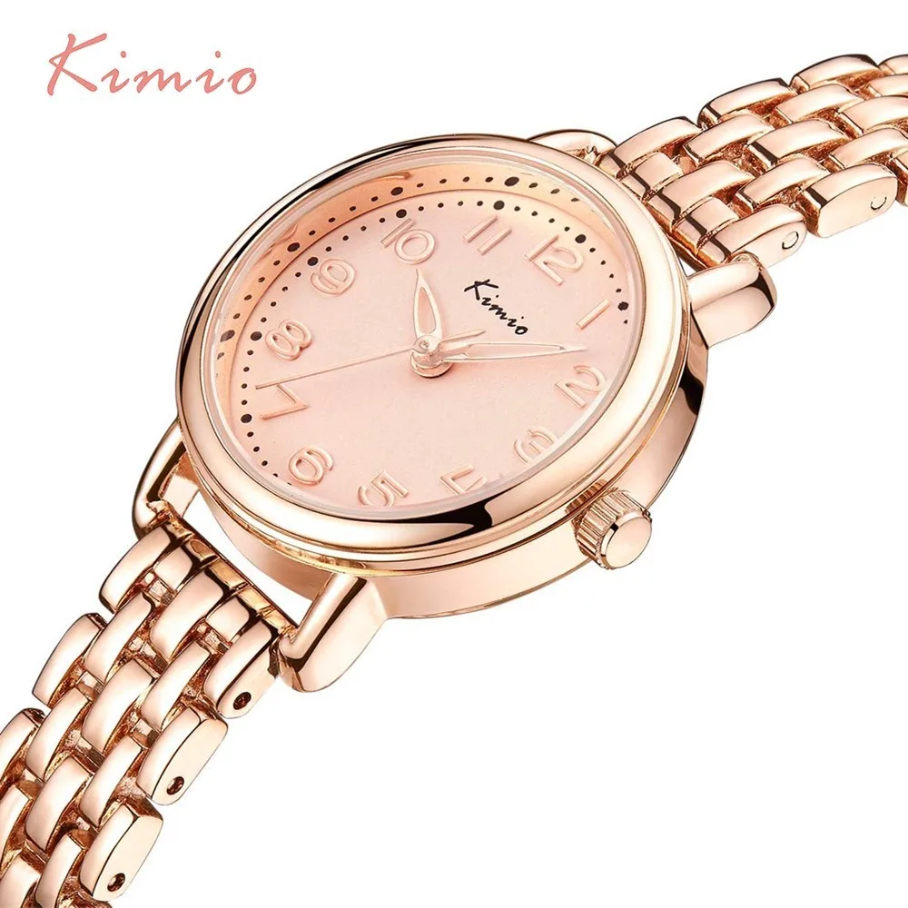 

KIMIO Fashion Simple Wrist Watch Women Bracelet Watch Strap Skeleton Pointer 3D Arabic Numerals Scale Womens Watches Top Brand