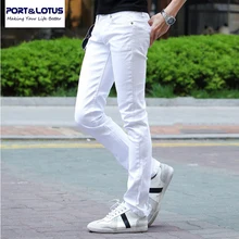 Port Lotus Fashion Casual Jeans New Arrival With Zipper Fly Solid White Color Slim Fit Pencil