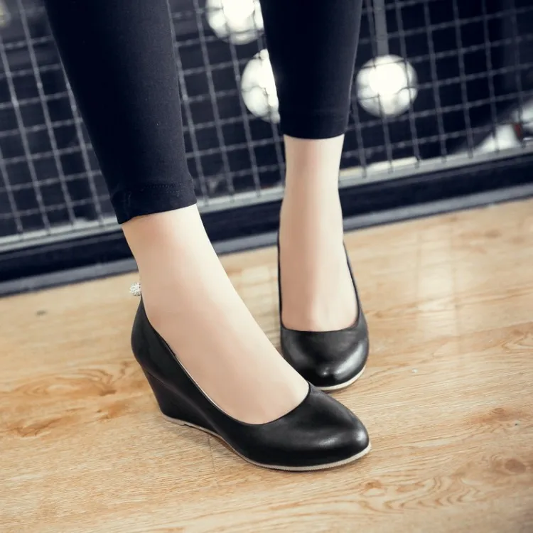 Туфли-лодочки новые стильные весенне-осенние модные женские туфли на танкетке с круглым носком, украшенные кристаллами, на среднем каблуке, большие размеры 30-43