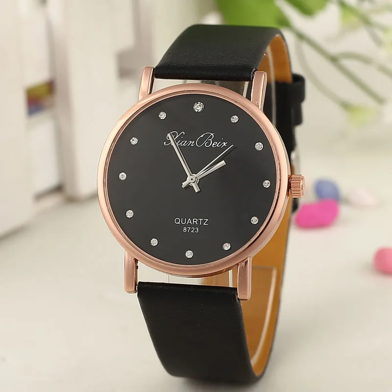 

Popular Cheap Watches Fashion Women's Diamond Leatheroid Band Ladies Watch Round Dial Quartz Wrist Watch Moda Feminina