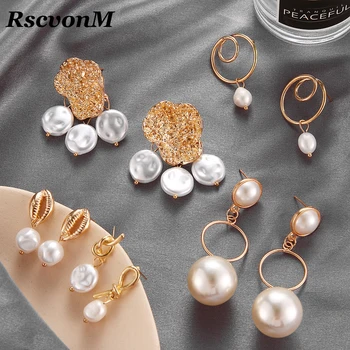 

New Hollow Long Shell pendant Earrings Sweet Simulated Pearl Irregular Geometric Tassel Earrings Brinco Women's Fashion Jewelry