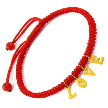 

Pure Real 24K 999 Yellow Bangle Women Red Knitted Letter Love For Friend Gift Popular Beacelet Beautiful 6.3inchL Hot 2018