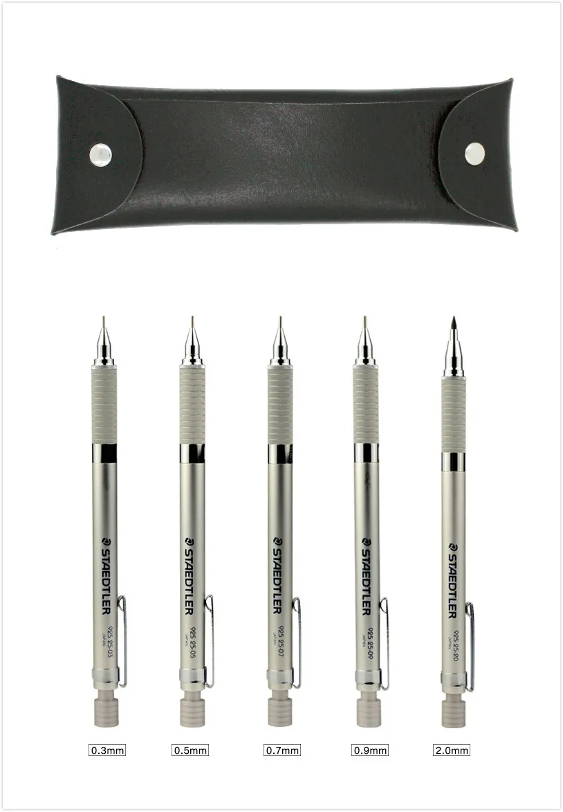 

STAEDTLER 925 25 Graphite Drafting Mechanical Pencil Set 0.3/0.5/0.7/0.9/2.0mm 5 Pencils Leather Case Pack
