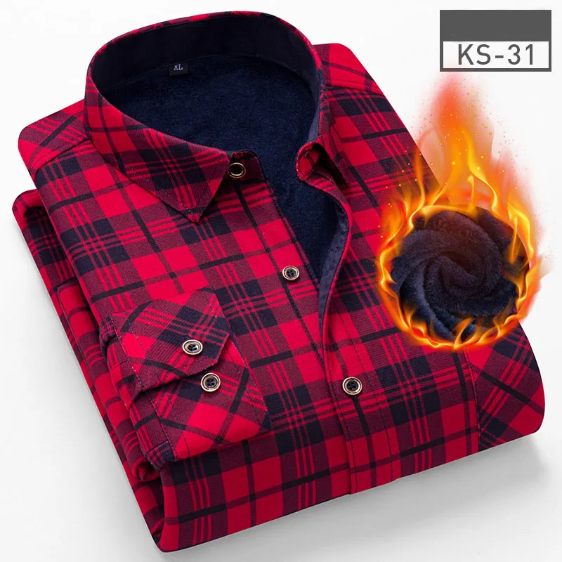 Kopen 2019 Fashion Mannen Winter Warm Pluche Slanke Shirts 24 Kleuren Gestreepte Plaid Print Blouse Voor Mannen Casual Retro Kleding size M 5Xl