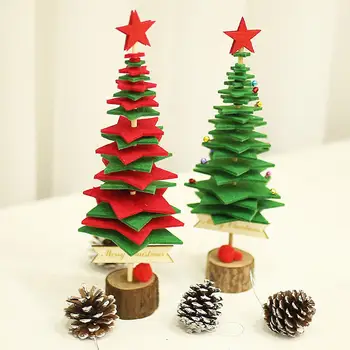

1 PC 10*30CM Felt Wooden Christmas Tree DIY Desktop Table Ornaments with Star Wood Crafts Creative New Year Xmas Gift