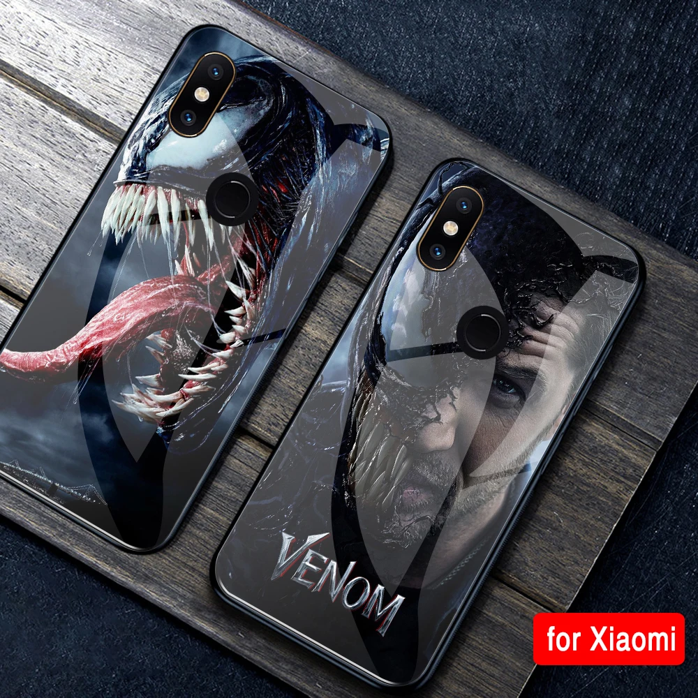 

New Phone Case for Xiaomi 8 Venom Patterned Hard Back Tempered Glass Phone cover for Mix 2 2s Mix 3 Max 3 Mi 6 8 9 SE lite