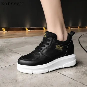 

2019 Women flat Shoes White Sneakers Women Fashion Platform flats Shoes Ladies Footwear Breathable Genuine Leather Sneakers