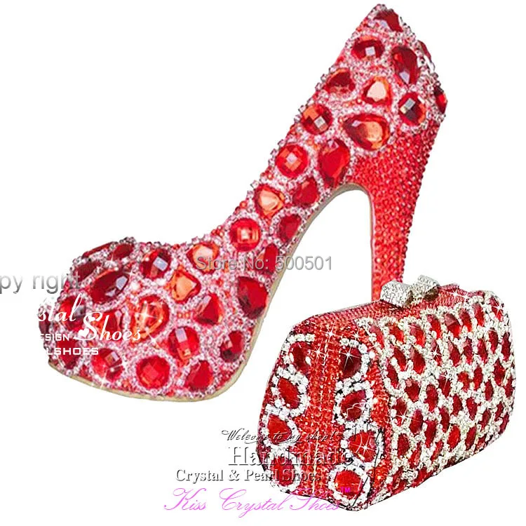 Buy red Women Shoes High Heel glitter Crystal Wedding